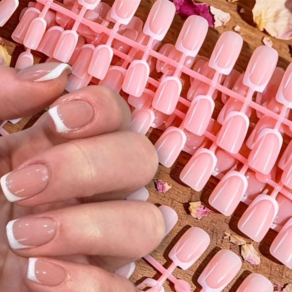 Nail Art Ombre - 120 Stück kurze, quadratische French-Tip-Kunstnägel zum