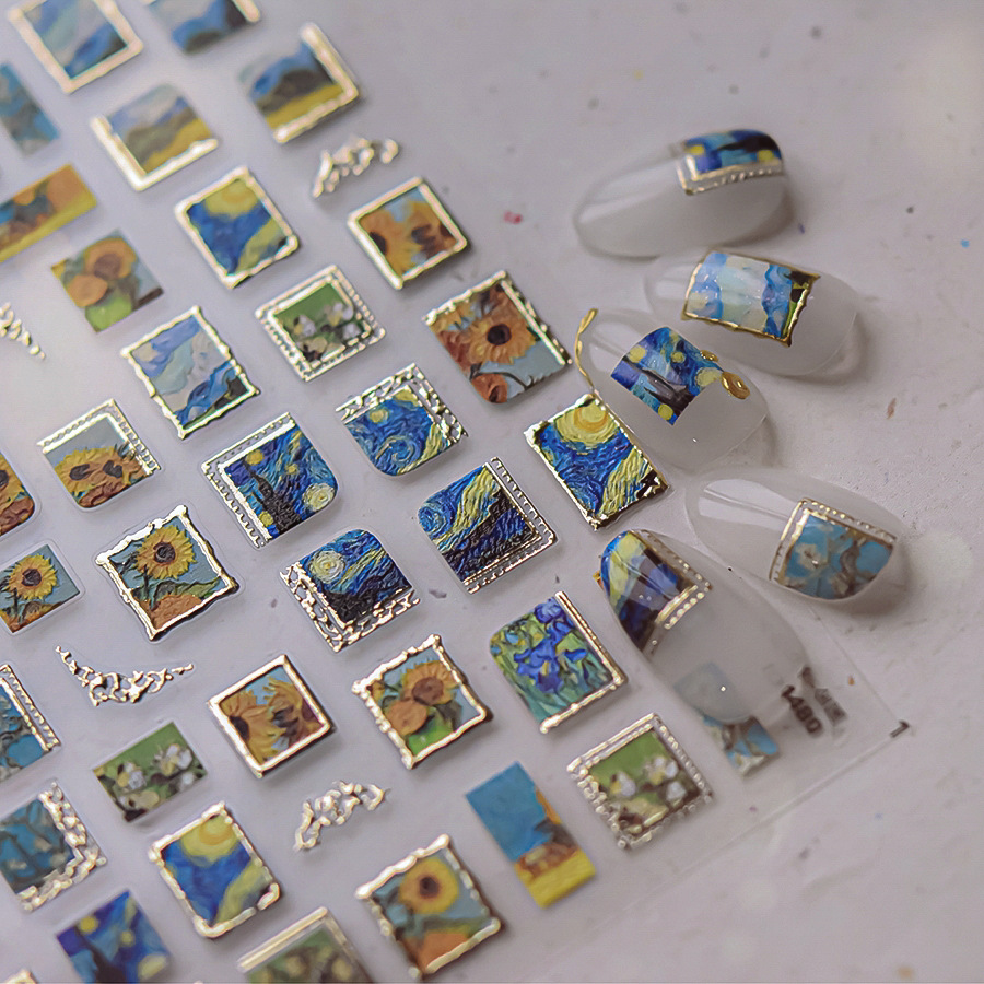 Nail Art Zelda - Retro Ölgemälde Heißprägung Sonnenblume Sternenhimmel Vintage