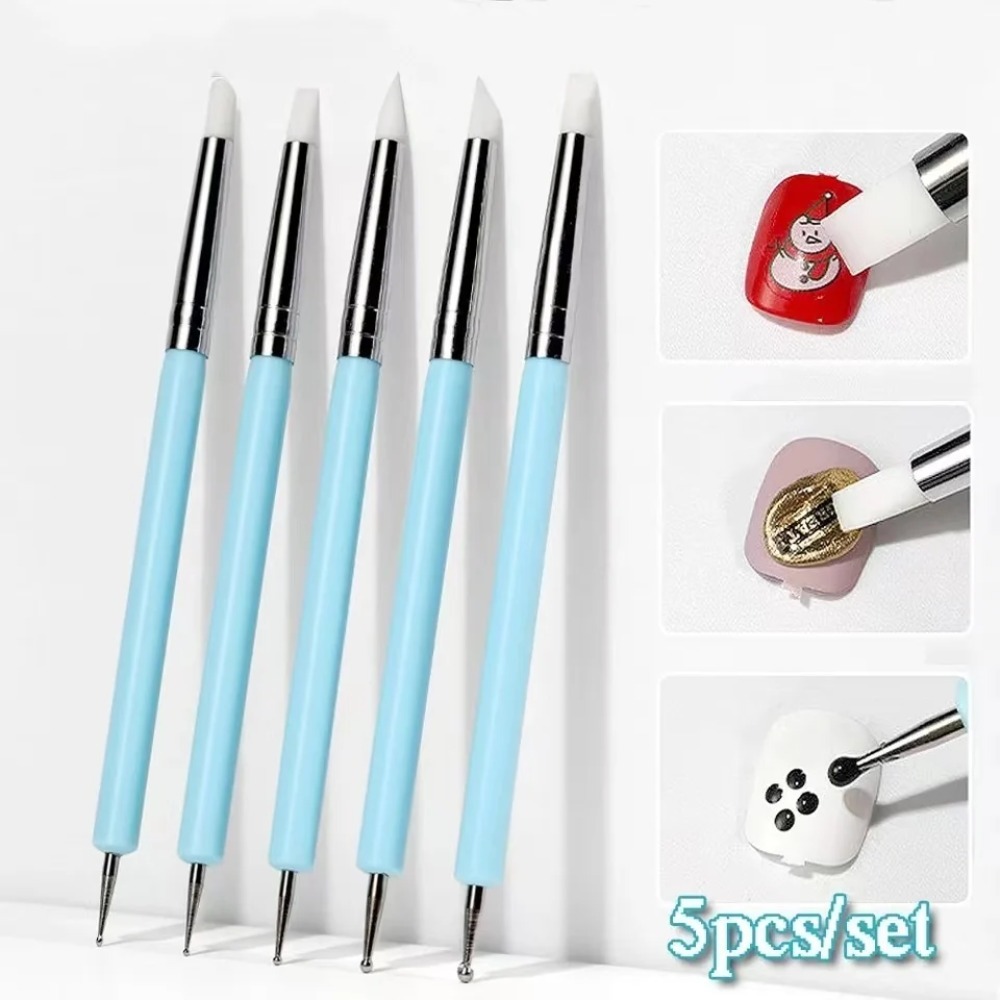 Nail Art Kaki - 5-teiliges Silikon-Modellierwerkzeug-Set für Pinselmodellierung, Punktierung, Nagelkunst,