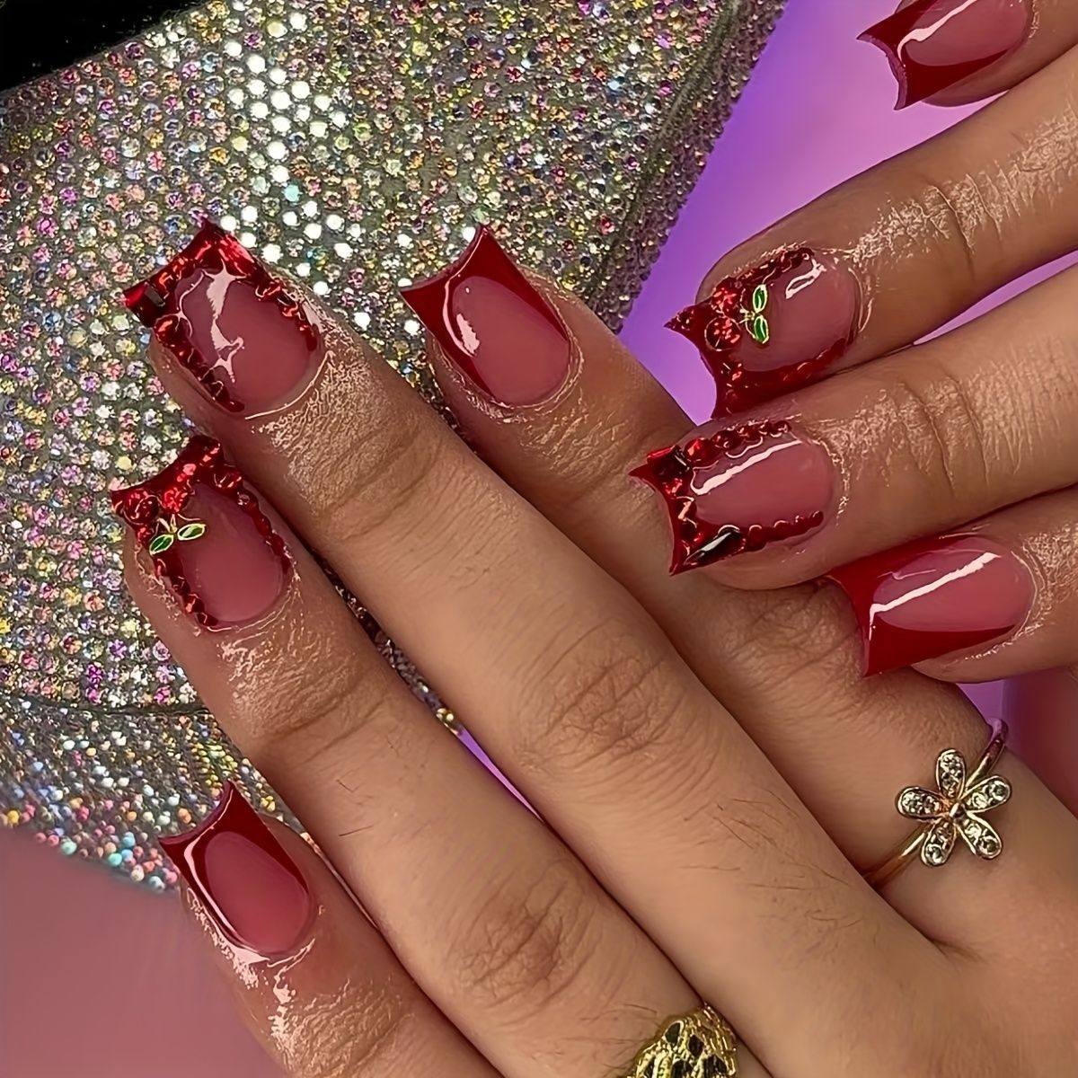 Nail Art Red - 24 Stück fertige künstliche Nägel, französisch,