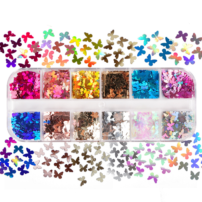 Nail Art Ombre - Mix Farbe Fluoreszierende Schmetterling Glitter Wimpern