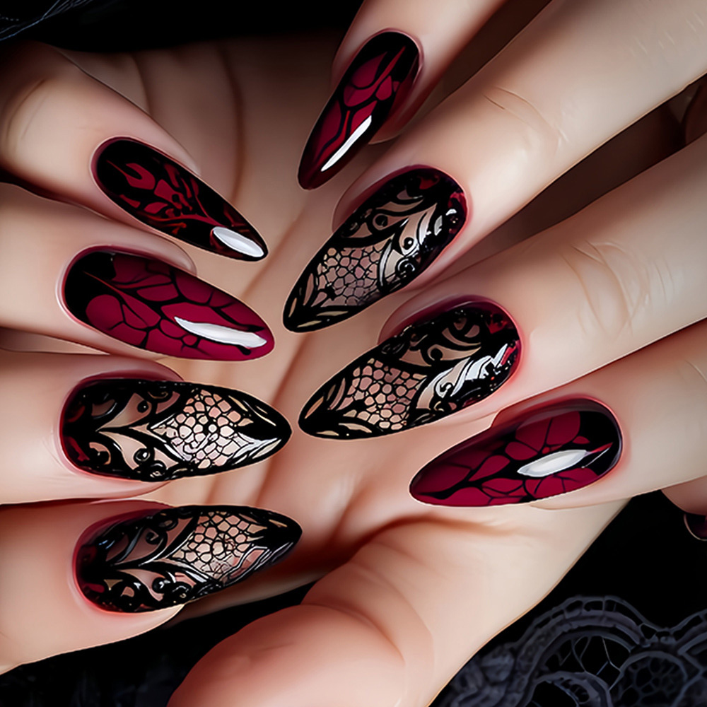 Nail Art Red - Mittellange künstliche Nägel für Frauen in