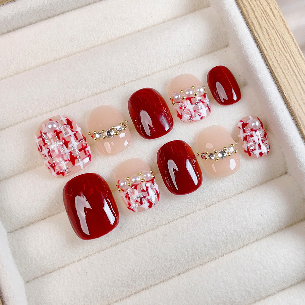 Nail Art Red - 10 Stück Kurze Quadratische Runde Handgefertigte