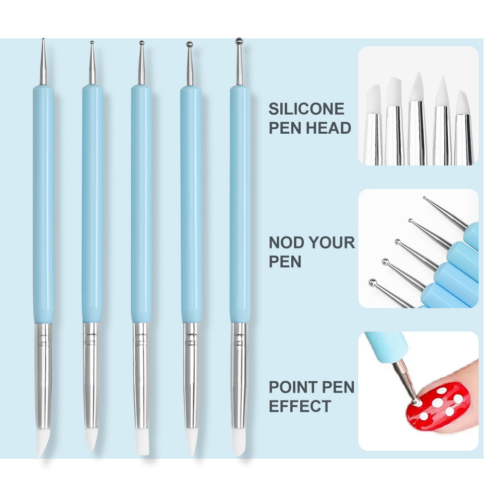 Nail Art Kaki - 1/3/5/6-teiliges Set Nagelkunst-Pinsel - Silikon-Modellierstift, French
