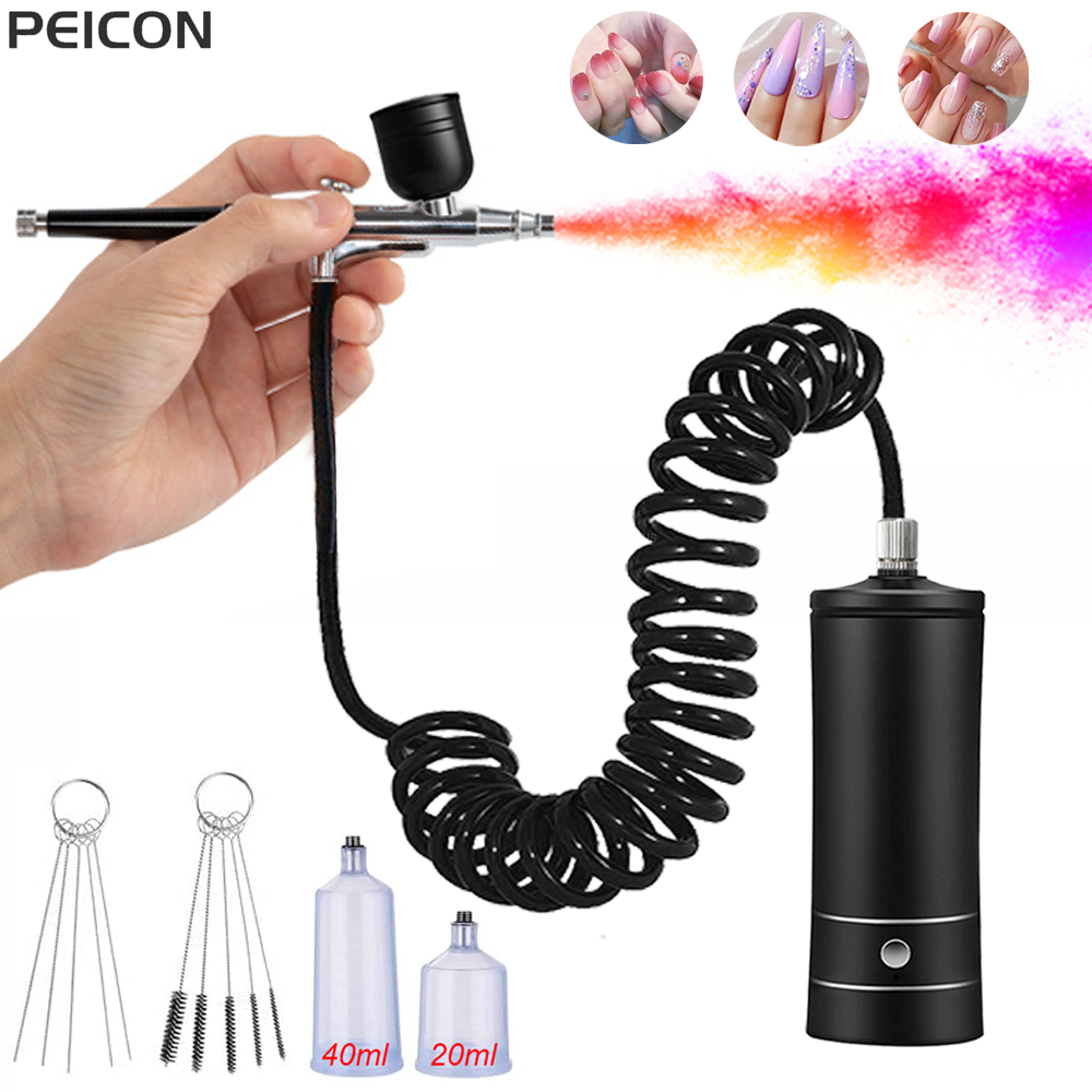 Nail Art Kaki - Airbrush-Nagel mit Kompressor, tragbare Luftbürste mit
